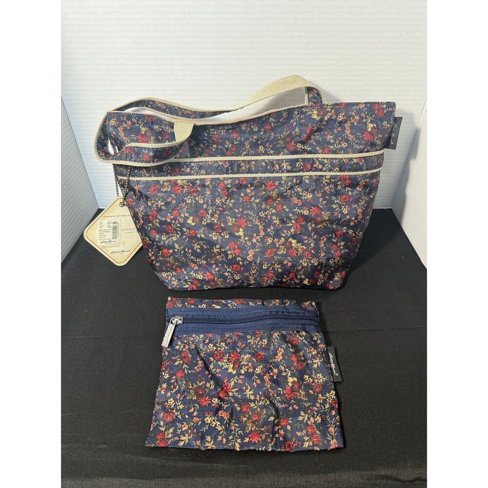 Eddie Bauer Womens Reversible Tote bag Lightweight Navy Blue Floral NWT - Picture 8 of 12